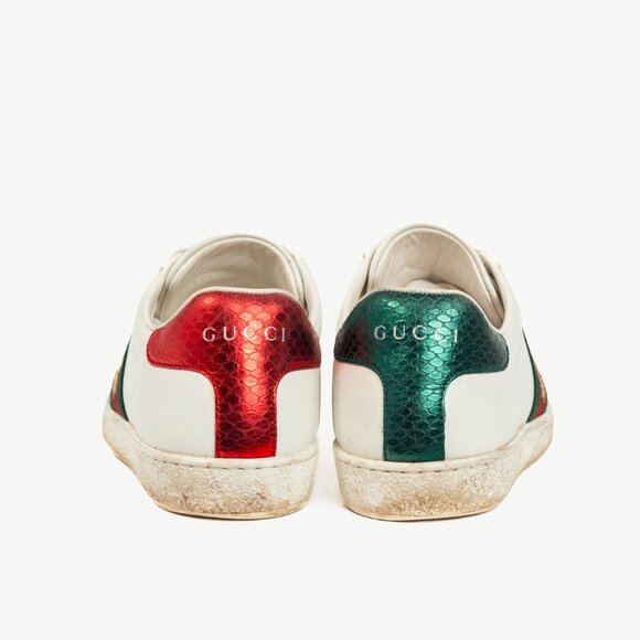Gucci Ace Bee White Leather Lace-Up Sneakers - Picture 3 of 9